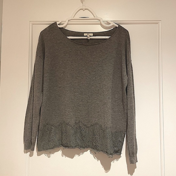 Joie Wool & Cashmere Sweater in Grey with Lace Trim, Size Small - Picture 3 of 7